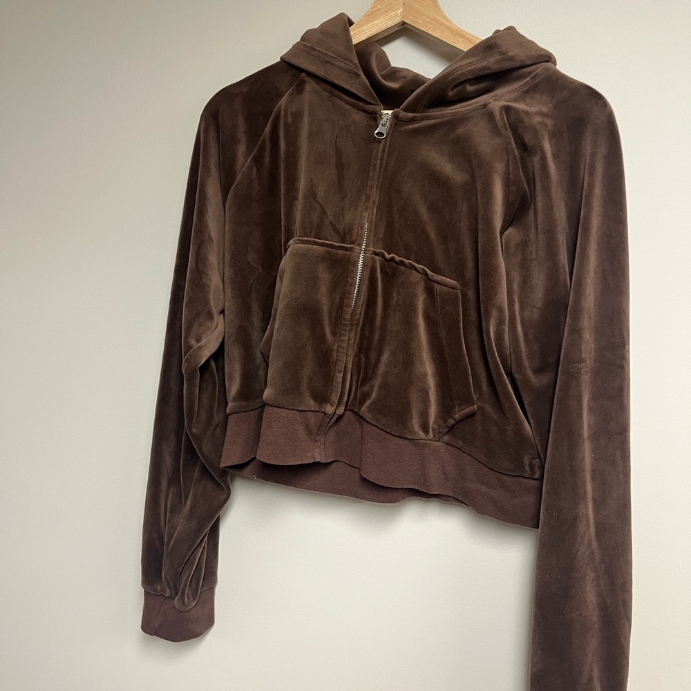 Brown Velour Zip-Up Hoodie